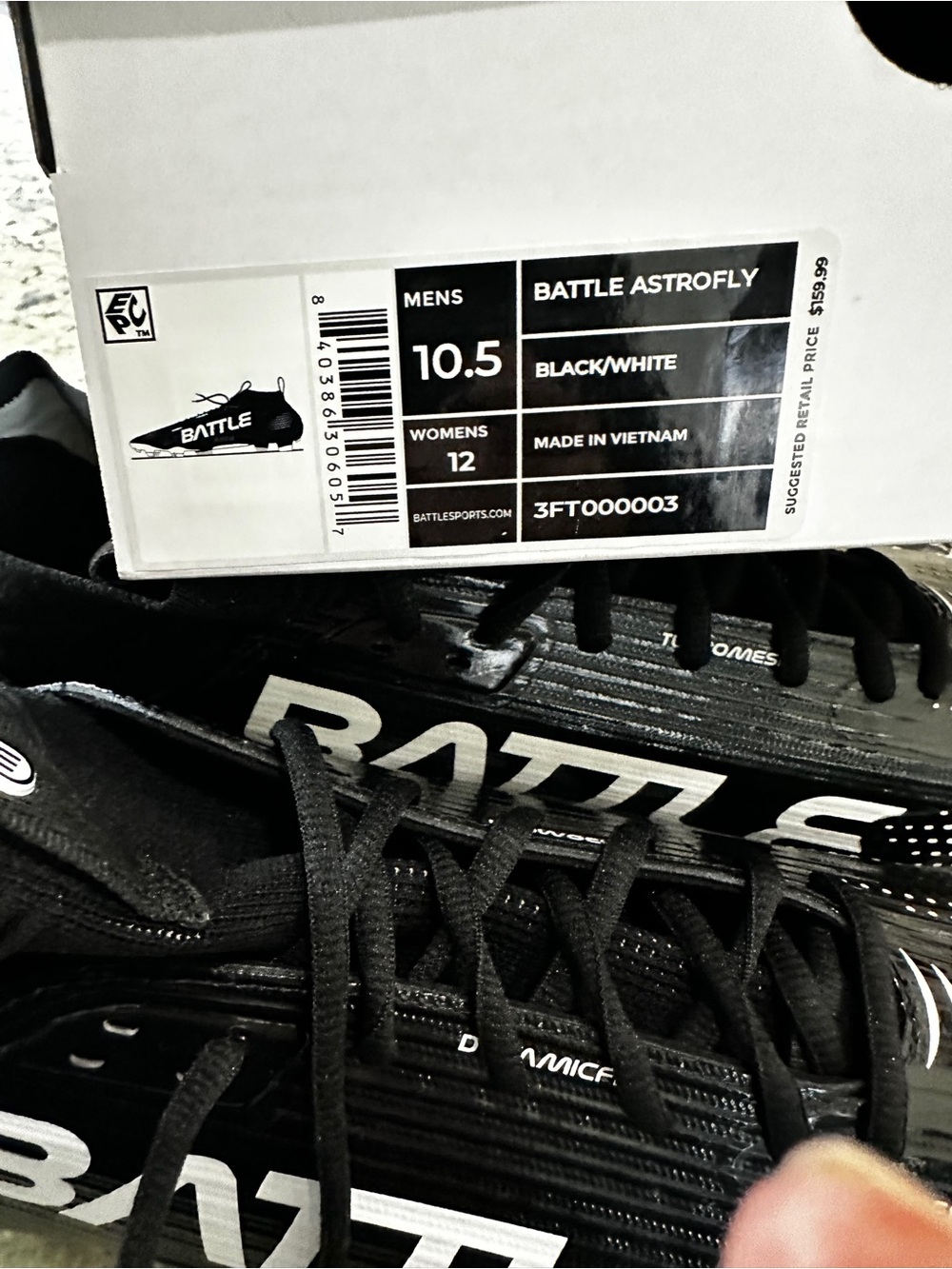 BATTLE Astrofly Black Football Cleats, size 10.5, skull wrap & NXTRND gloves - Picture 6 of 10